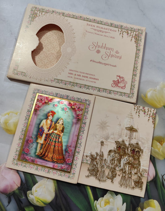 Gulshan Card Collection Designer Wedding Invitation Card for Hindu Bride & Groom theme (Pack of 50) RD (Under 100)